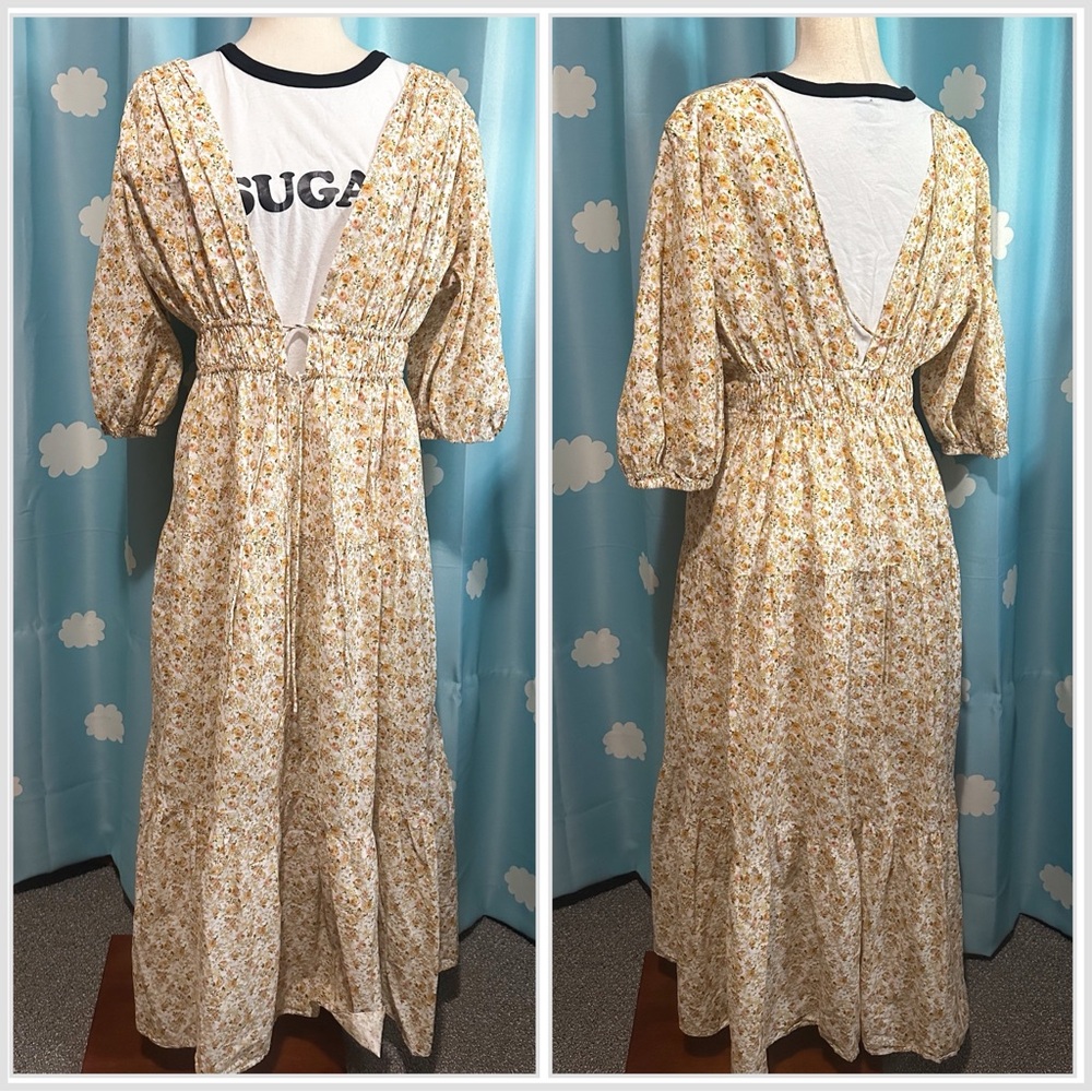 Floral Yellow Maxi Dress with Smocked Waist